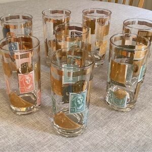 8 MCM Gold Tumbler Highball Barware Glasses